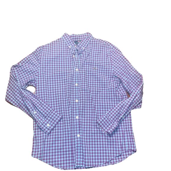 Vineyard Vines Slim Fit Tucker Button Down Mens Medium Purple Blue Check Whale - Picture 1 of 5